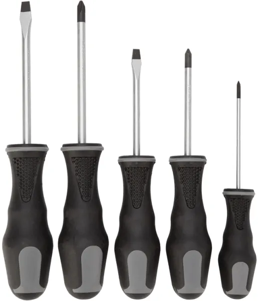 Atredo - Schraubendrehersatz - Kreuz und Schlitz - 5 Stk - Schwarze Griffe